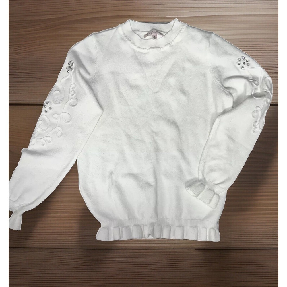 Nanette Lepore White Sweater Women's Size Medium Embellished Jeweled Sleeve